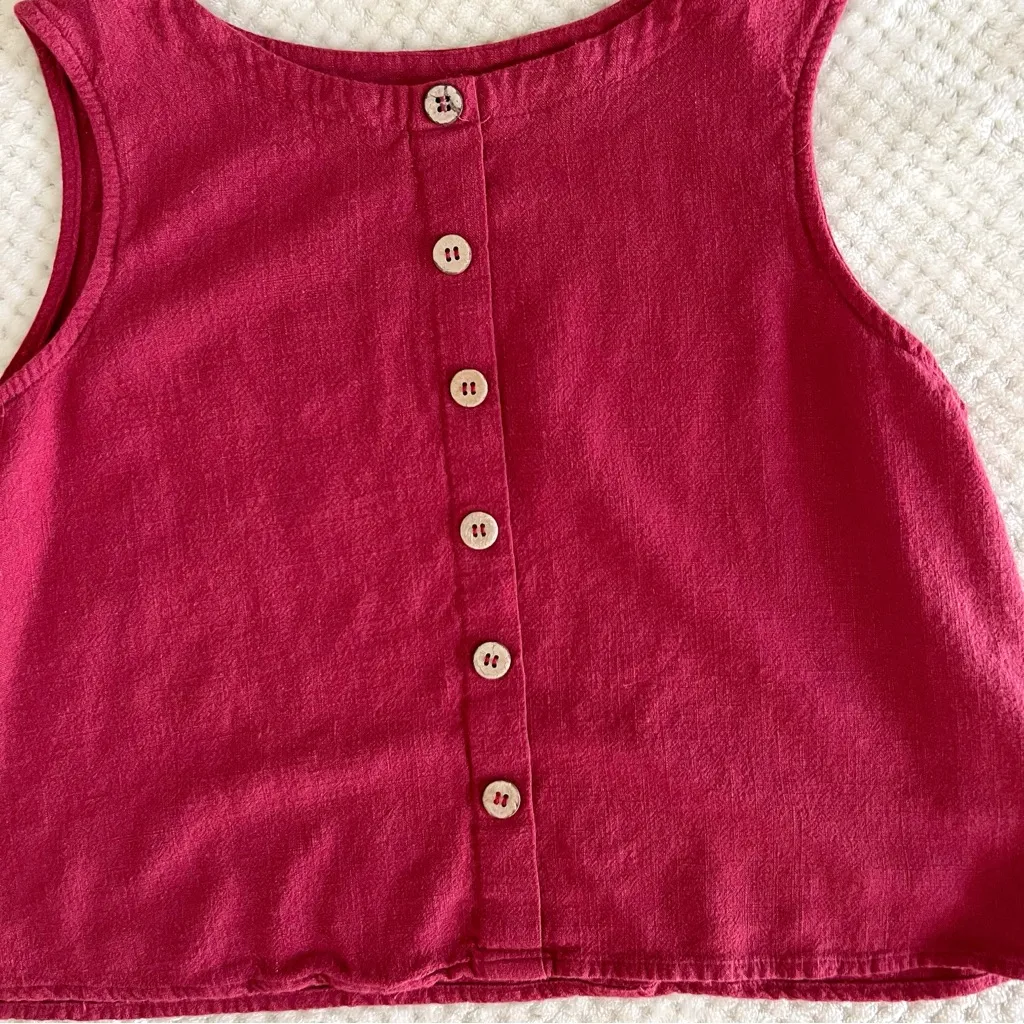 Anrabess Red Linen Back Button Tank Top - Image 3
