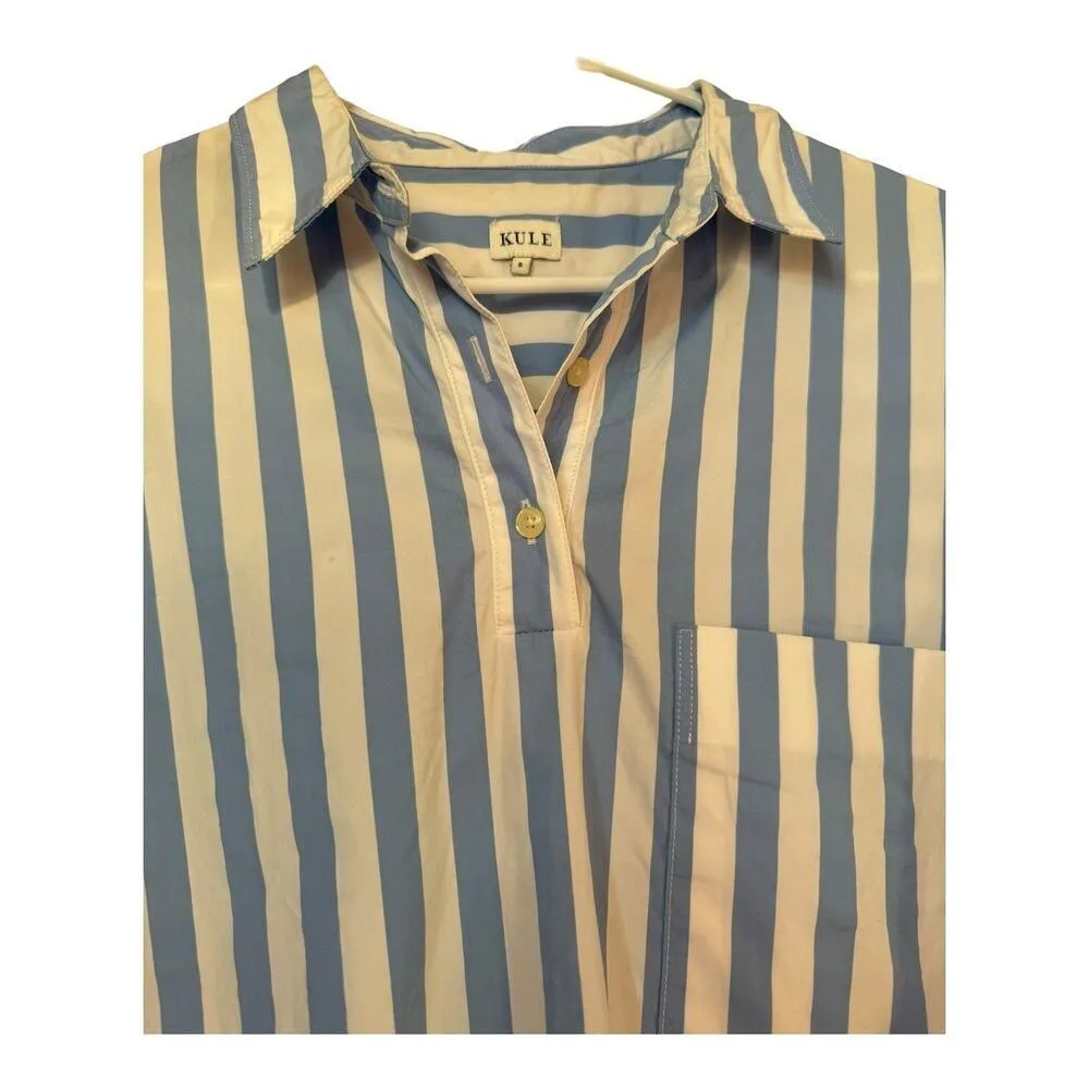 Kule The Keaton Crop Button Down Shirt white & sky blue size small - Image 5