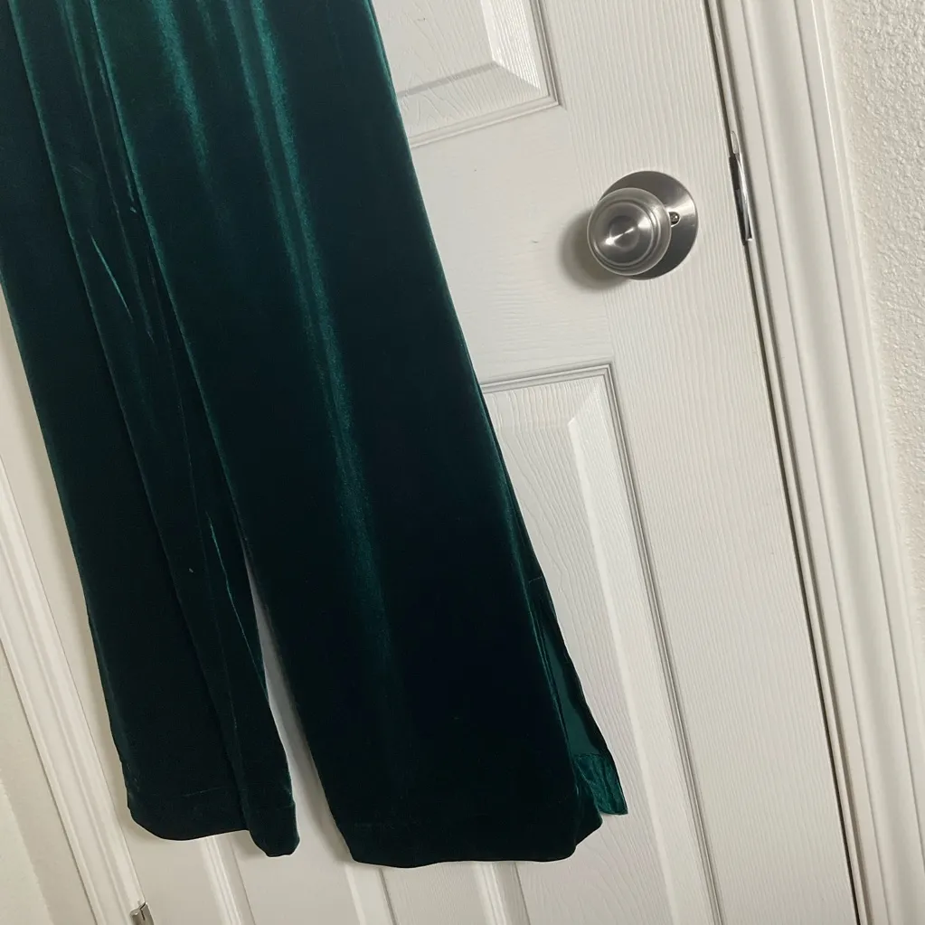 BlankNYC Emerald Green Velvet Wide Leg Trousers Side Slit Size 27 - Image 8
