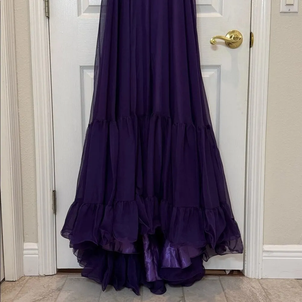 Mac Duggal 67911 Purple Ruffle Tiered Cut-Out Chiffon Gown Size 4 NWT - Image 8