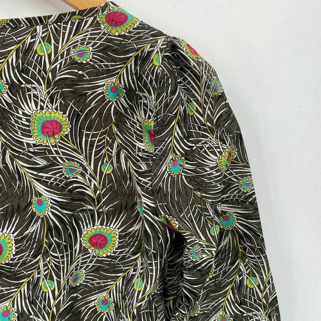 Liberty of London for Target Popover Blouse Women XS Peacock Feather‎ Peplum Hem Brown - Image 4
