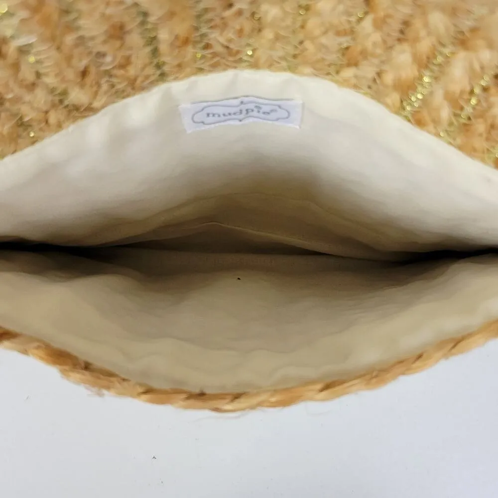 Mudpie Womens Envelope Clutch Beige Woven Straw Metallic Tassels Boho Handmade - Image 5