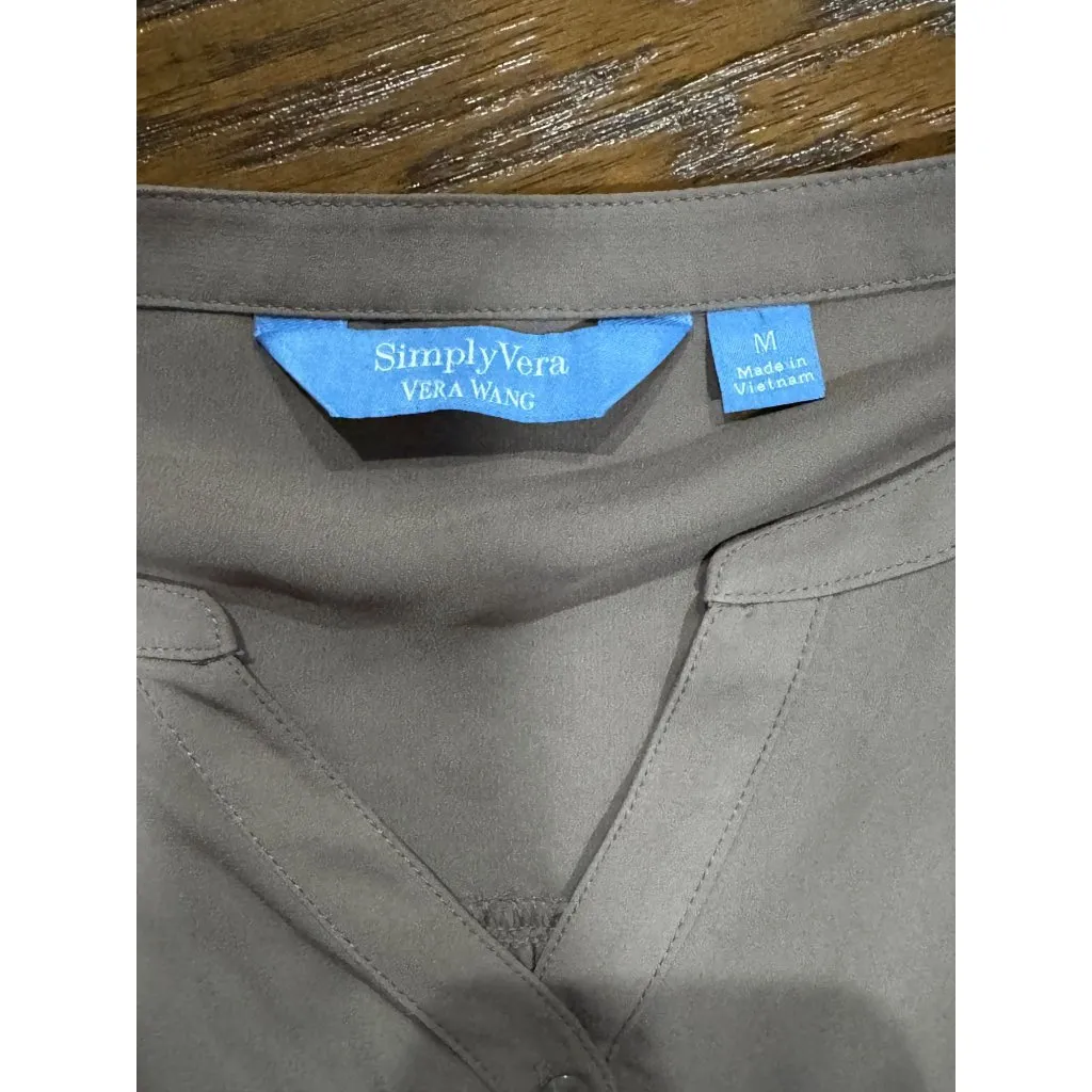 Simply Vera Vera Wang Womens M Top Long Sleeve Blouse Taupe Brown Office wear Size M - Image 7