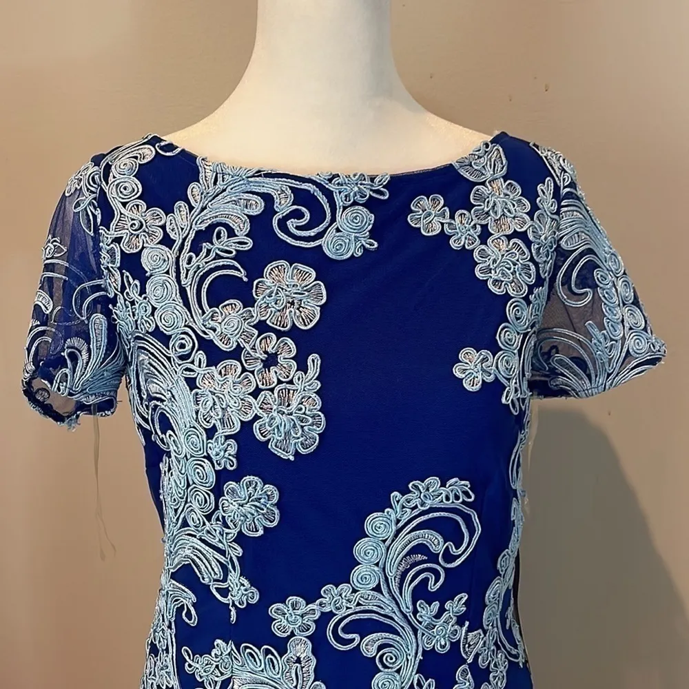 JS Collections Modele Blue On Blue Lace Appliqué Embroidered Dress, Size 2, Nwt - Image 2