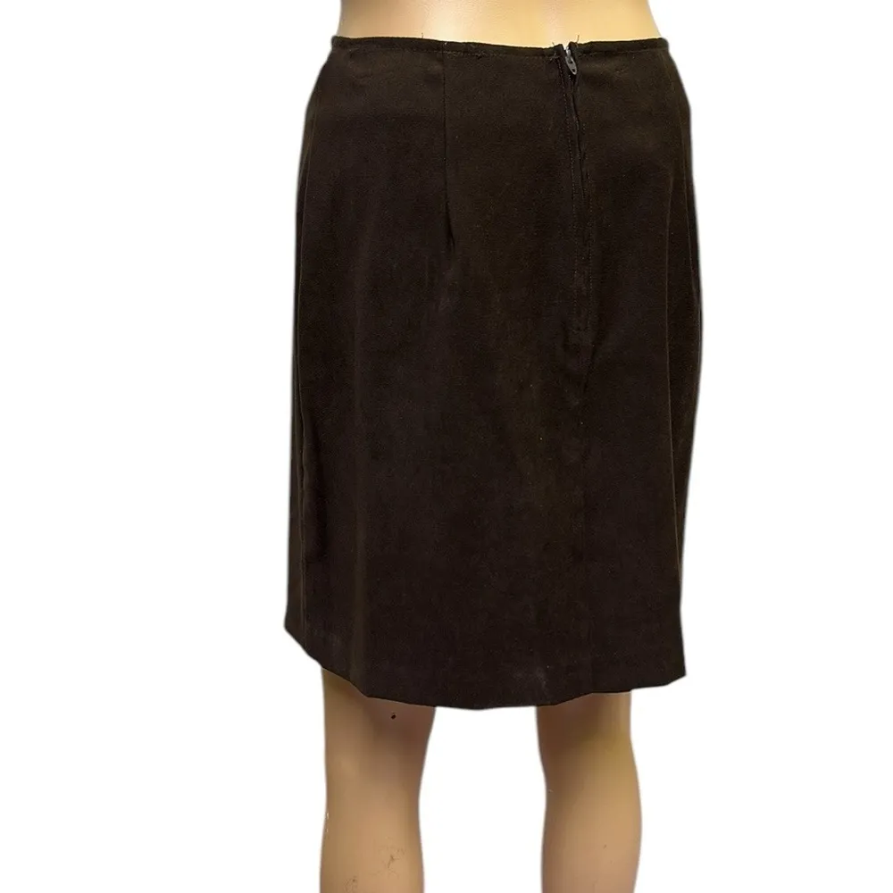 Brown Faux Suede Zip Back Pencil Skirt Sueded Imported Dry Clean Womens 5/6 - Image 6