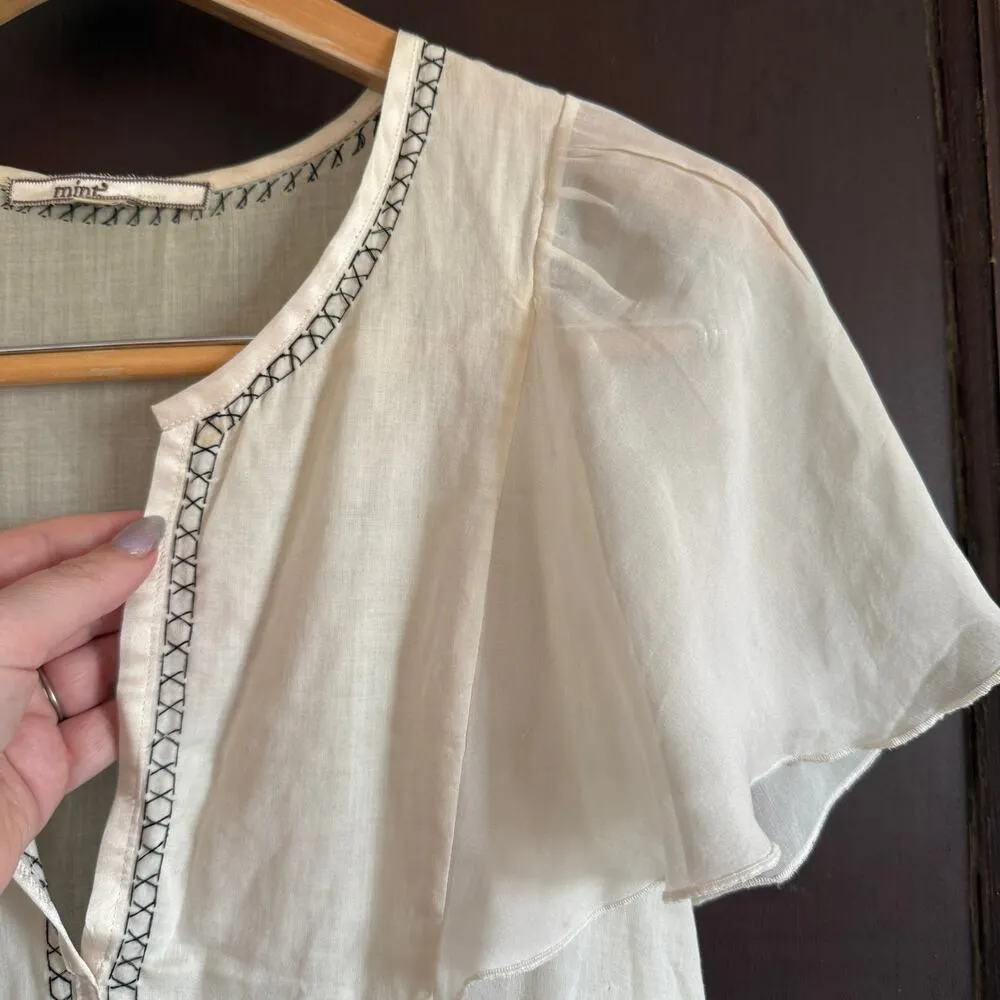 MINT by JODI ARNOLD | Embroidered Cotton Silk Eyelet Babydoll Split Neck Tee | 2 White - Image 2