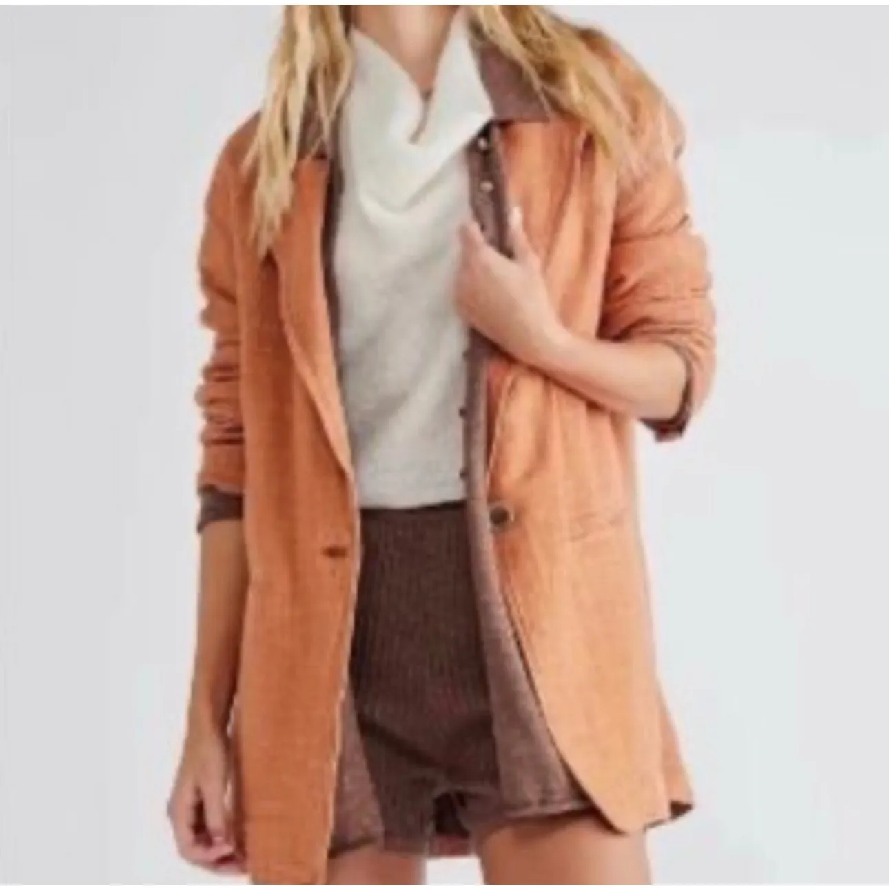 Free People NWOT We The Free Brown Button Linen Cotton Blend Heavy Blazer Jacket - Image 2