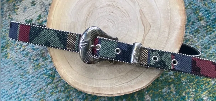 Vintage Elite western cowgirl fabric beaded belt, size medium - Image 1