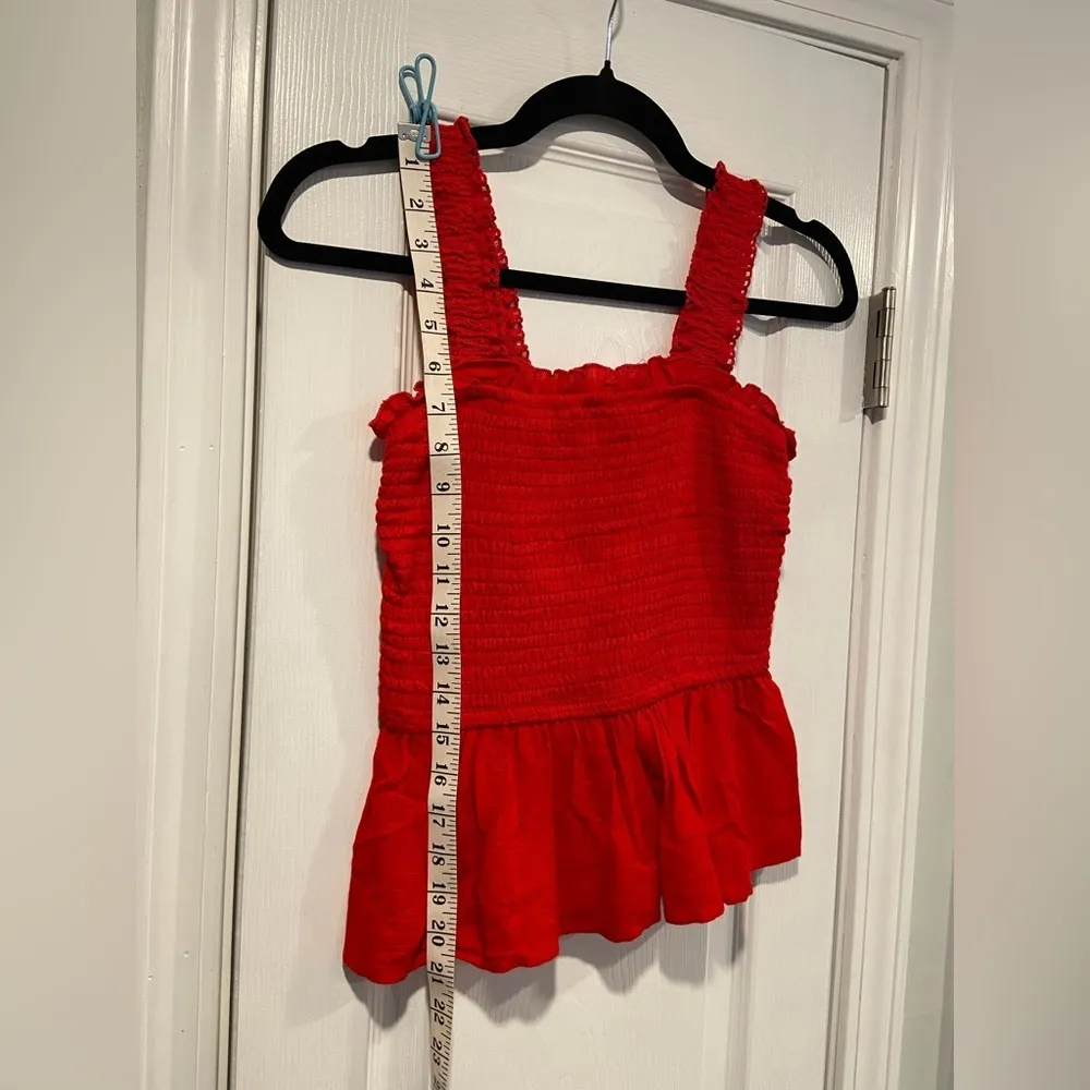 Joppa Size XS Red Stretchy Smocked Ruffle Hem Eyelet Lace Strap Crop Tank Top - Image 9