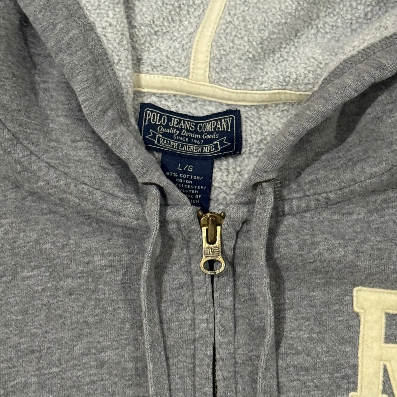 VTG Ralph Lauren RL 67 Grey Full Zip Hoodie Sweatshirt Women's L LG Cotton Blend Gray - Image 3