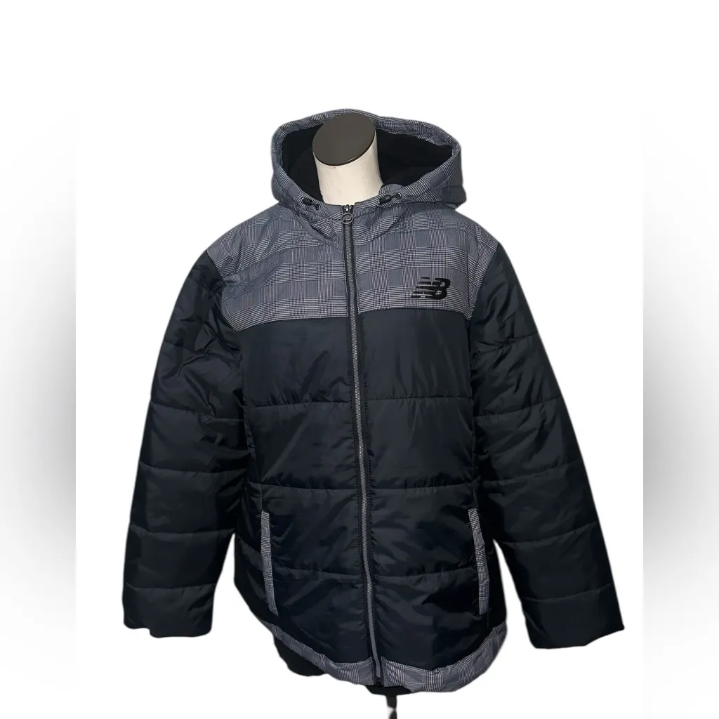 NWT  New Balance Black Puffer Jacket Plaid Hood Quilted Hooded Zip Up 1X - Image 3