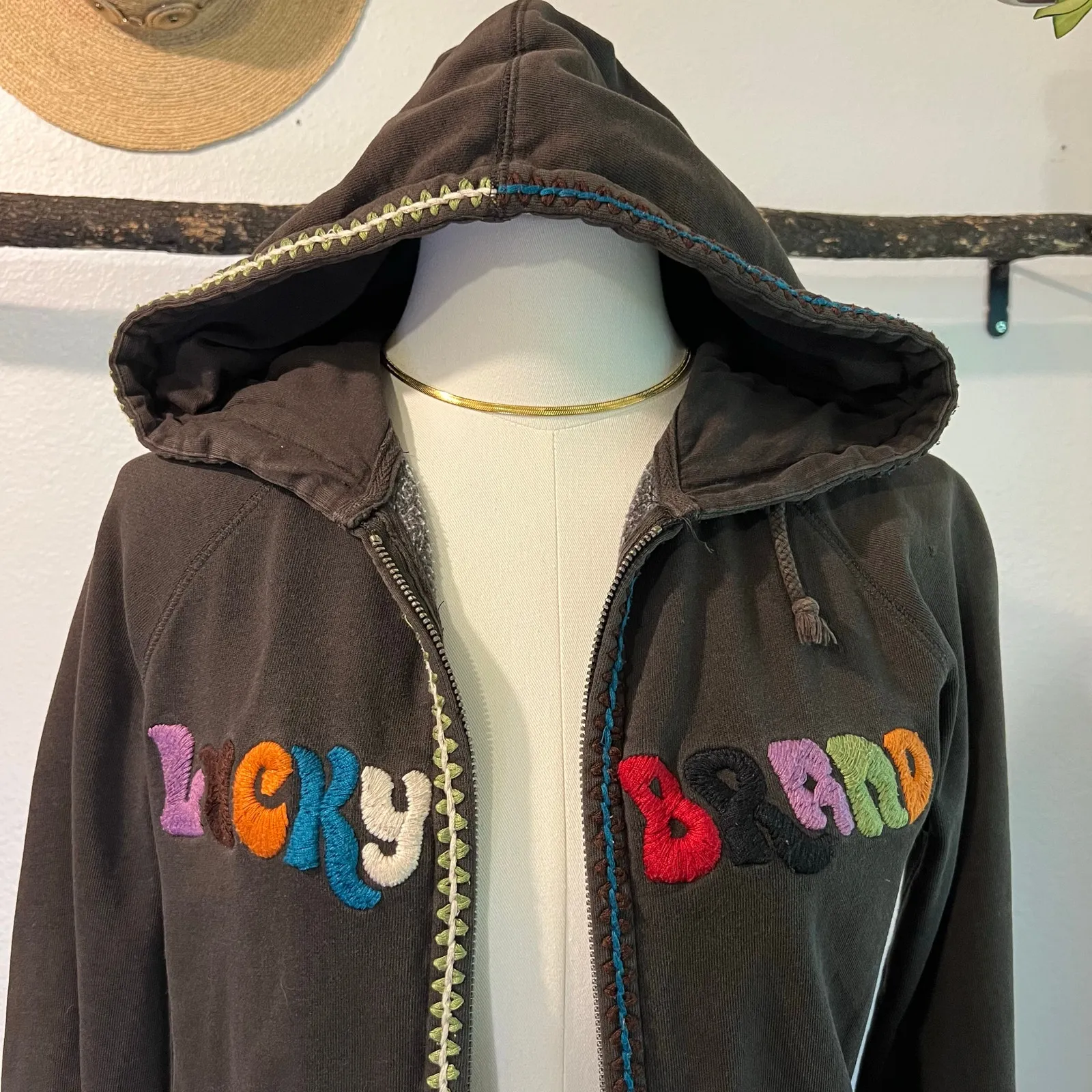 Lucky Brand Y2K Cotton Multi Colored Embroidered Zip Up Hoodie Size XS - Image 12