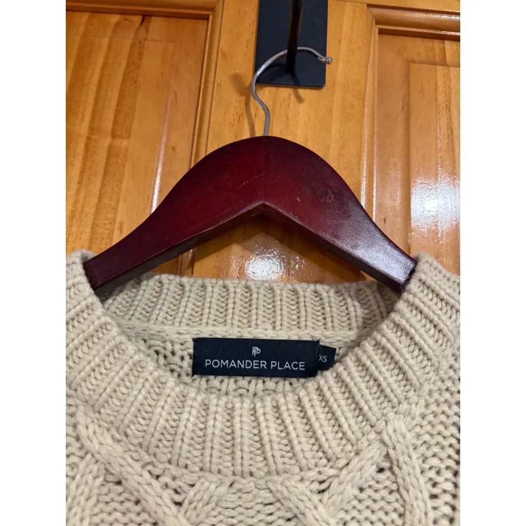 Pomander Place Cable Knit Fisherman Sweater XS Oatmeal Beige Chunky Crew - Image 2