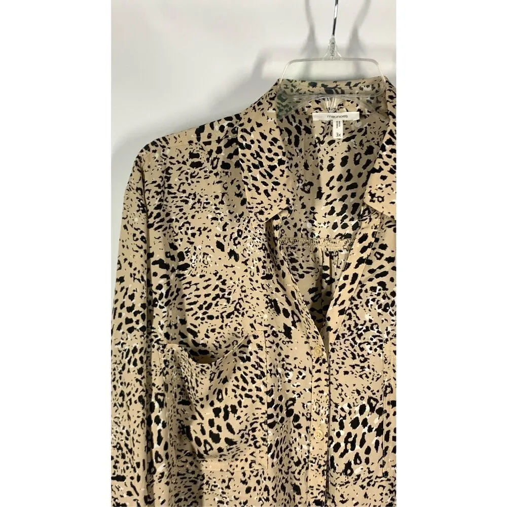 Maurices Womens Animal Print Long Sleeve Button Down Shirt Tan And Black Size 3X - Image 4
