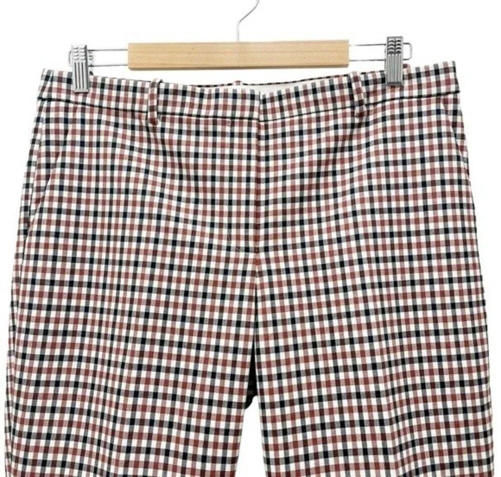 NEW Theory Treeca Ivory Portland Plaid Cropped Pants Size 10 Black Red Cream - Image 7