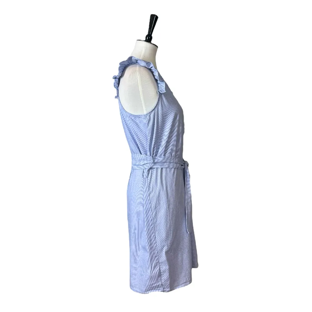 Gibson Shirt Dress Sugarplum Ruffle Sleeve Belted Blue Stripe Women’s Size Small - Image 5