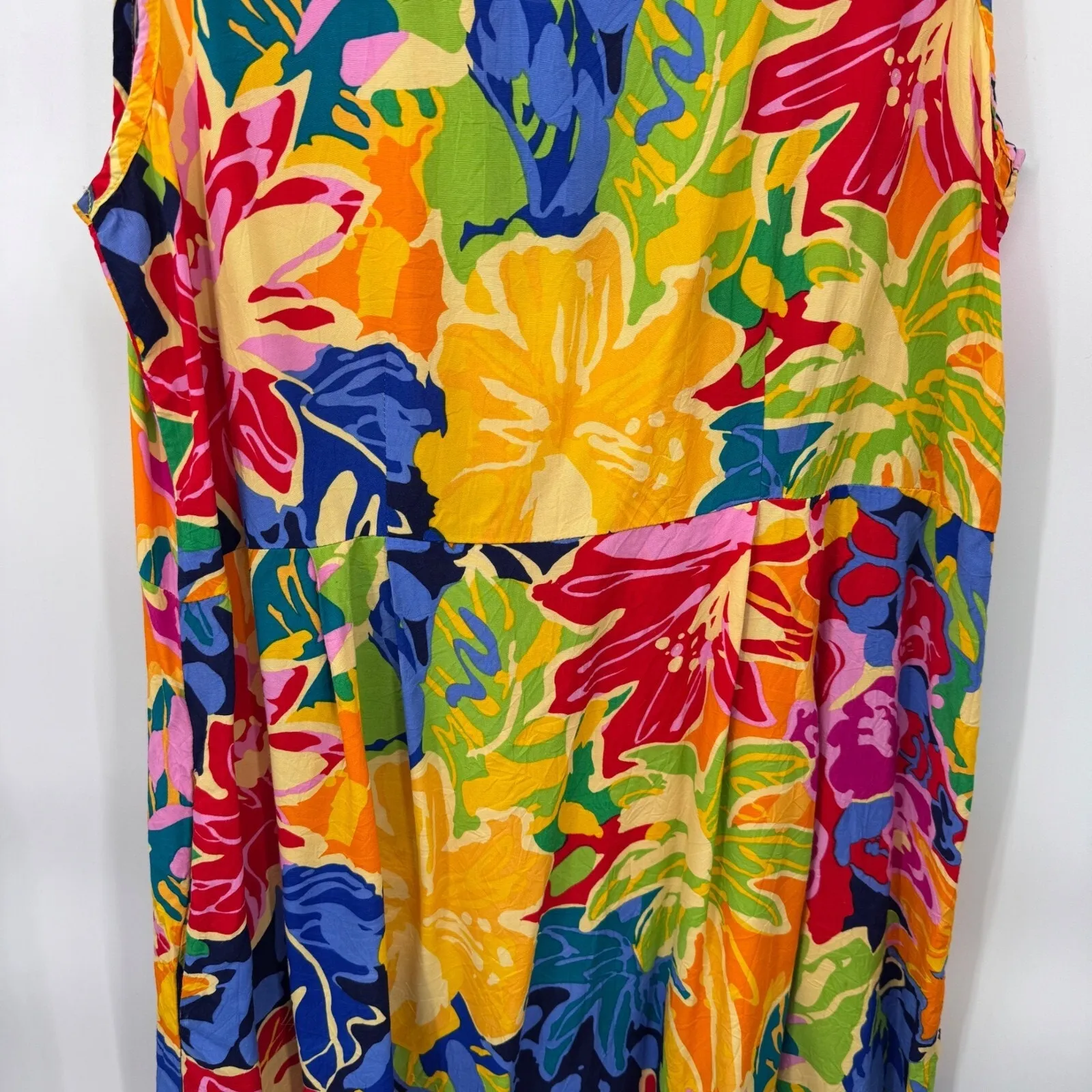 Vintage Hilo Hattie Hawaiian Dress Medium Yellow Hibiscus Print‎ Crinkle Rayon - Image 3