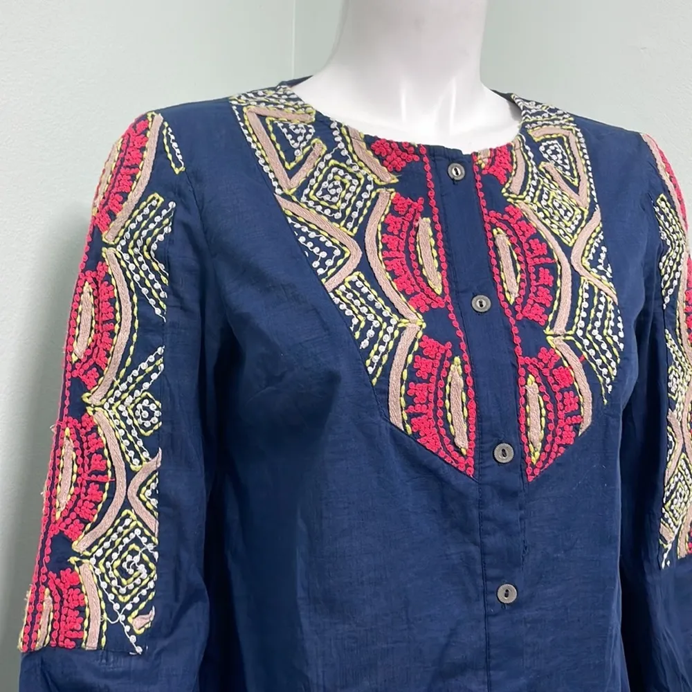 ANTHROPOLOGIE Hei Hei Agonda Embroidered Navy Tunic - Image 4