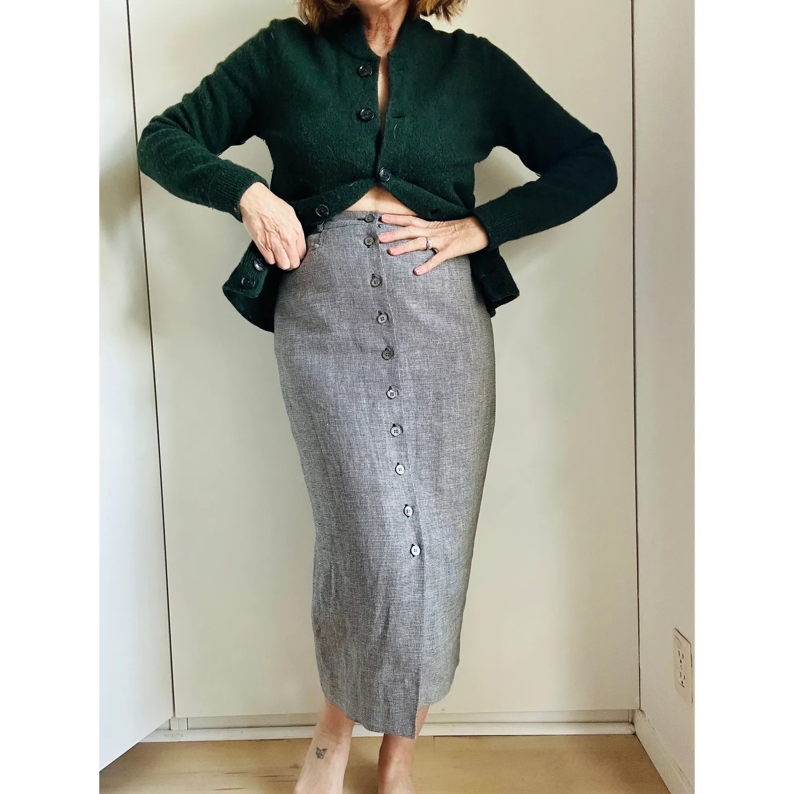 Vintage 90s Talbots Pencil Skirt Linen Houndstooth Classic Midi Prep Heritage - Image 7