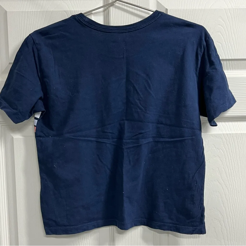 Hollister Women’s Blue Cropped Striped Crewneck T-Shirt - Size Medium - VGUC - Image 2