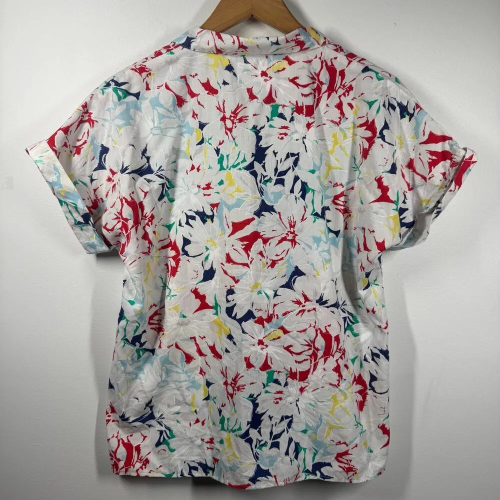 Vintage Giovelli Top Women Size M 10/12 Tropical Floral Hawaiian Camp Button Up White Size M - Image 2