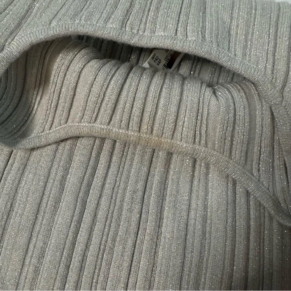 NWT Madewell Signature Shimmer Knit Cutaway Sweater Tank Silver Size L Ribbed - Image 3