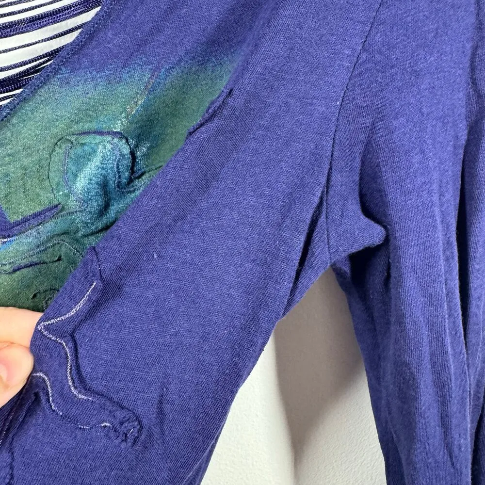 AnM Top Women M Blue Fringe Appliqué Dance Figures Long Sleeve Open Y2K Vintage Size M - Image 5