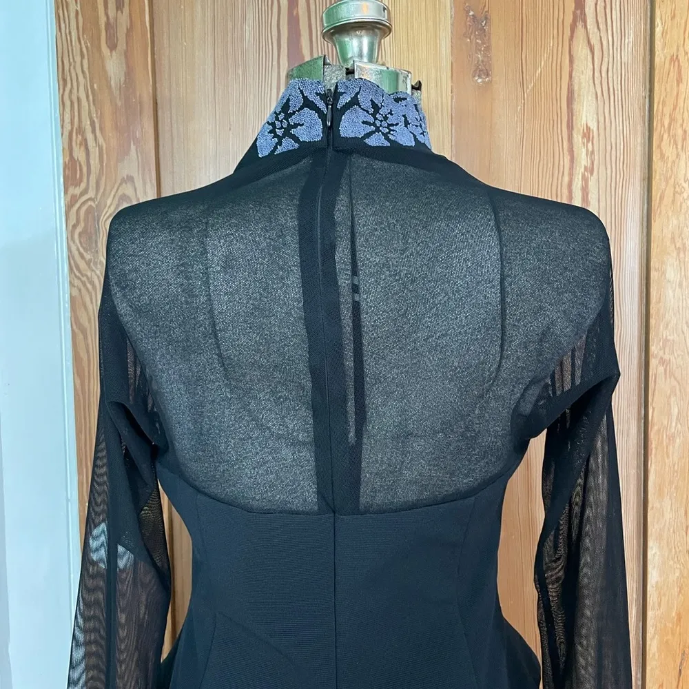 Vintage Beaded Sheer Festive Witchy Whimsy Goth Floral Beaded Top Sz Small Black - Image 6