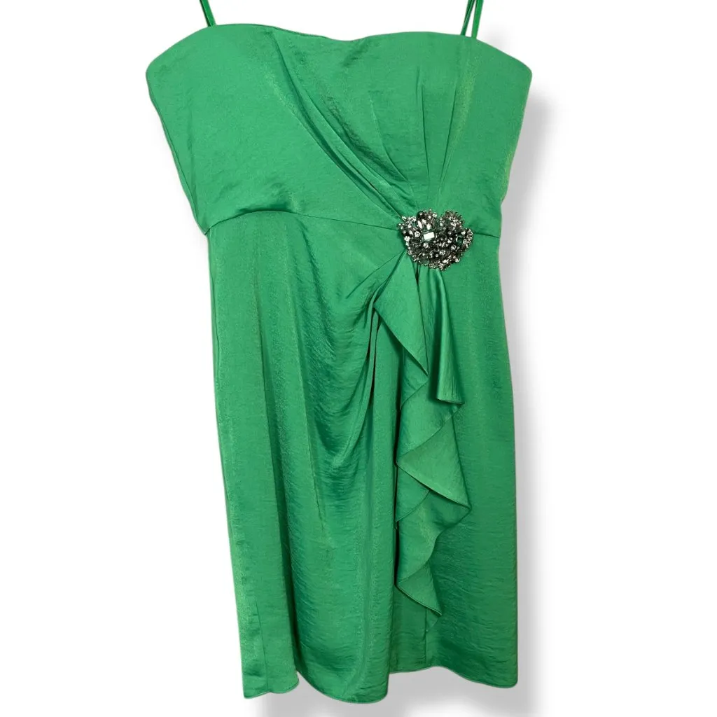 BCBGMaxAzria Strapless Dress‎ Brooch Larre Kelly Green Sz 10 Cocktail Homecoming - Image 4