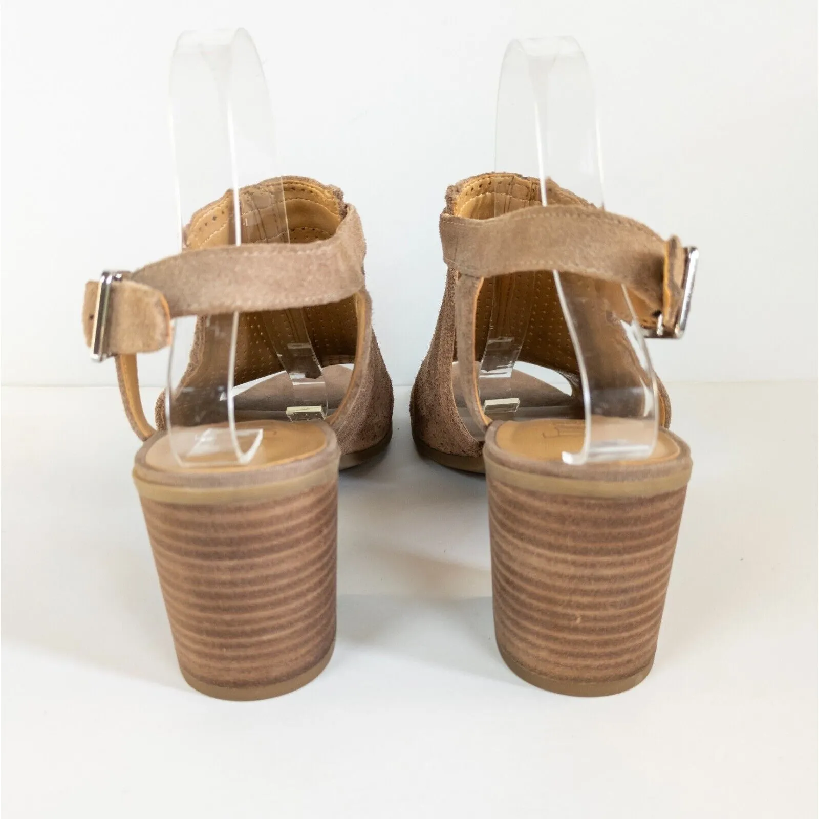 FRANCO SARTO Tan Harlet2 Suede Perforated Heeled Mules Ankle Strap Women's 9.5 - Image 4