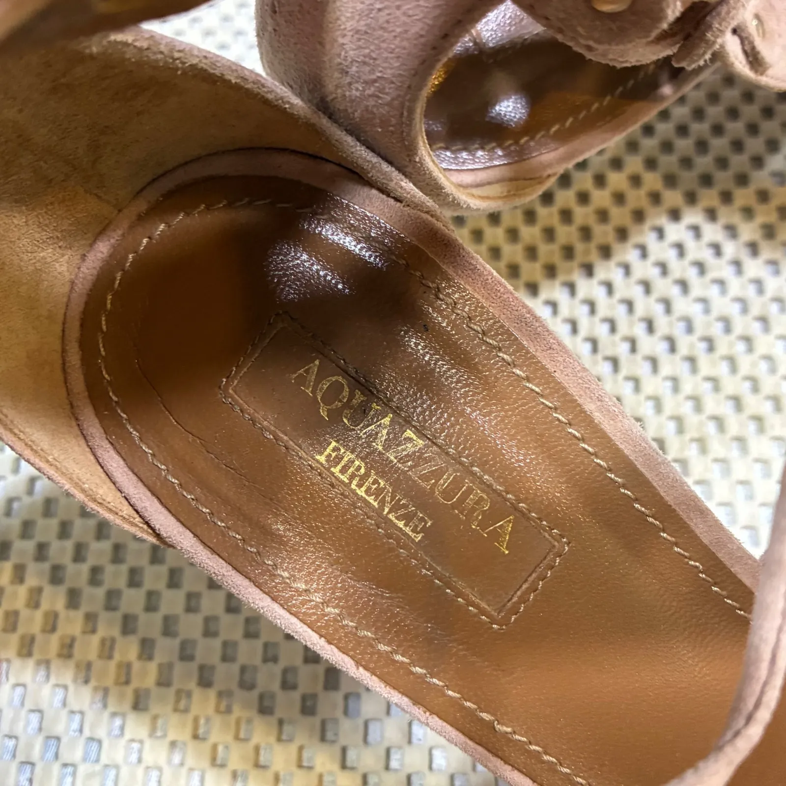 Aquazzura‎ Firenze Suede Leather Pointed Toe Lace Up Pumps Heels 39 (US 9) Tan Size 8 - Image 5