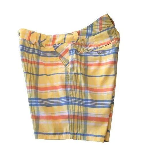Columbia Titanium Plaid Bermuda Shorts Stretch Yellow/Blue Pockets Sz. 8 Summer - Image 1