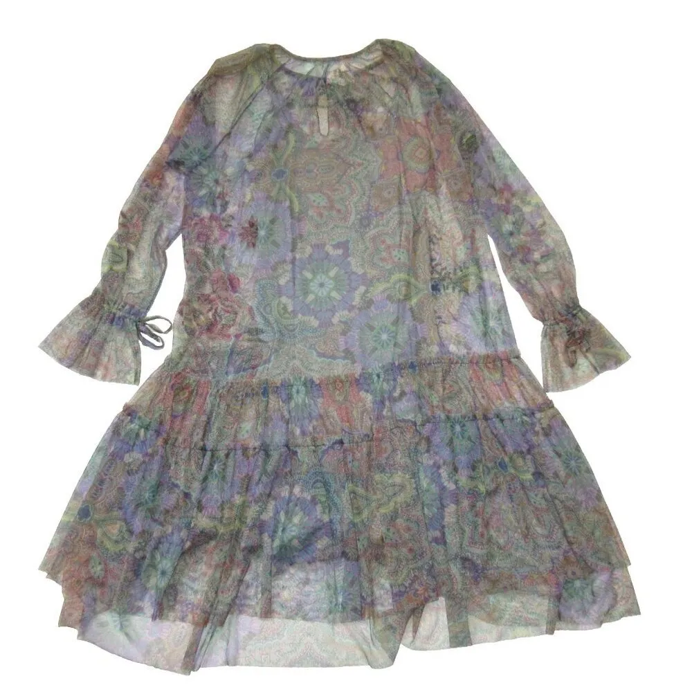 NWT BIYA Johnny Was Wilde Sheer Printed Mesh Shift Embroidered Dress w/ Slip M - Image 8