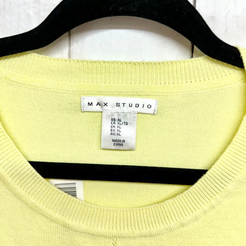 Max Studio Sweater Women Size Xl Long Sleeve Round Neck Straight Hem Yellow - Image 2