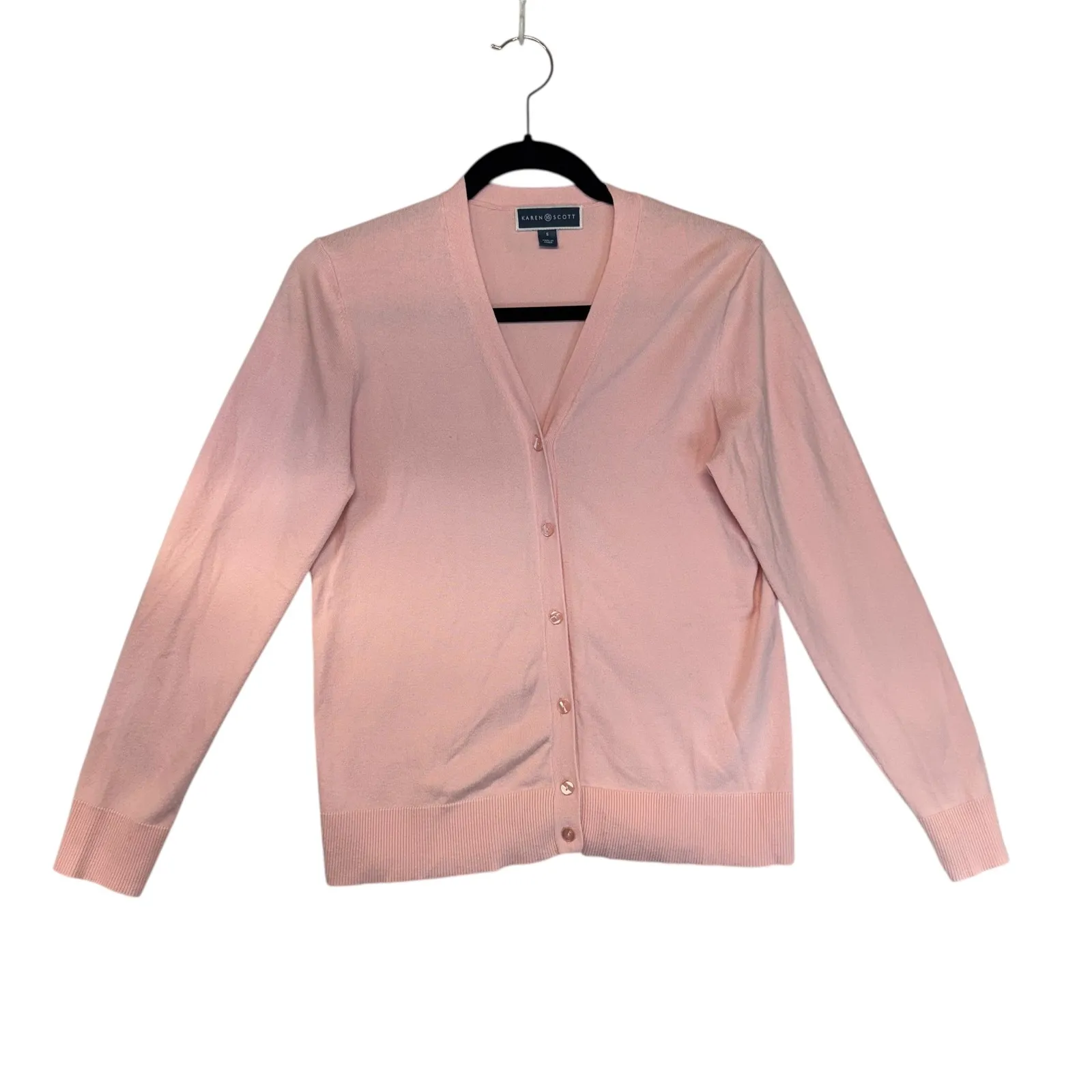 Karen Scott Pink Button Front V Neck Cardigan Sweater Soft Classic Barbiecore S - Image 2