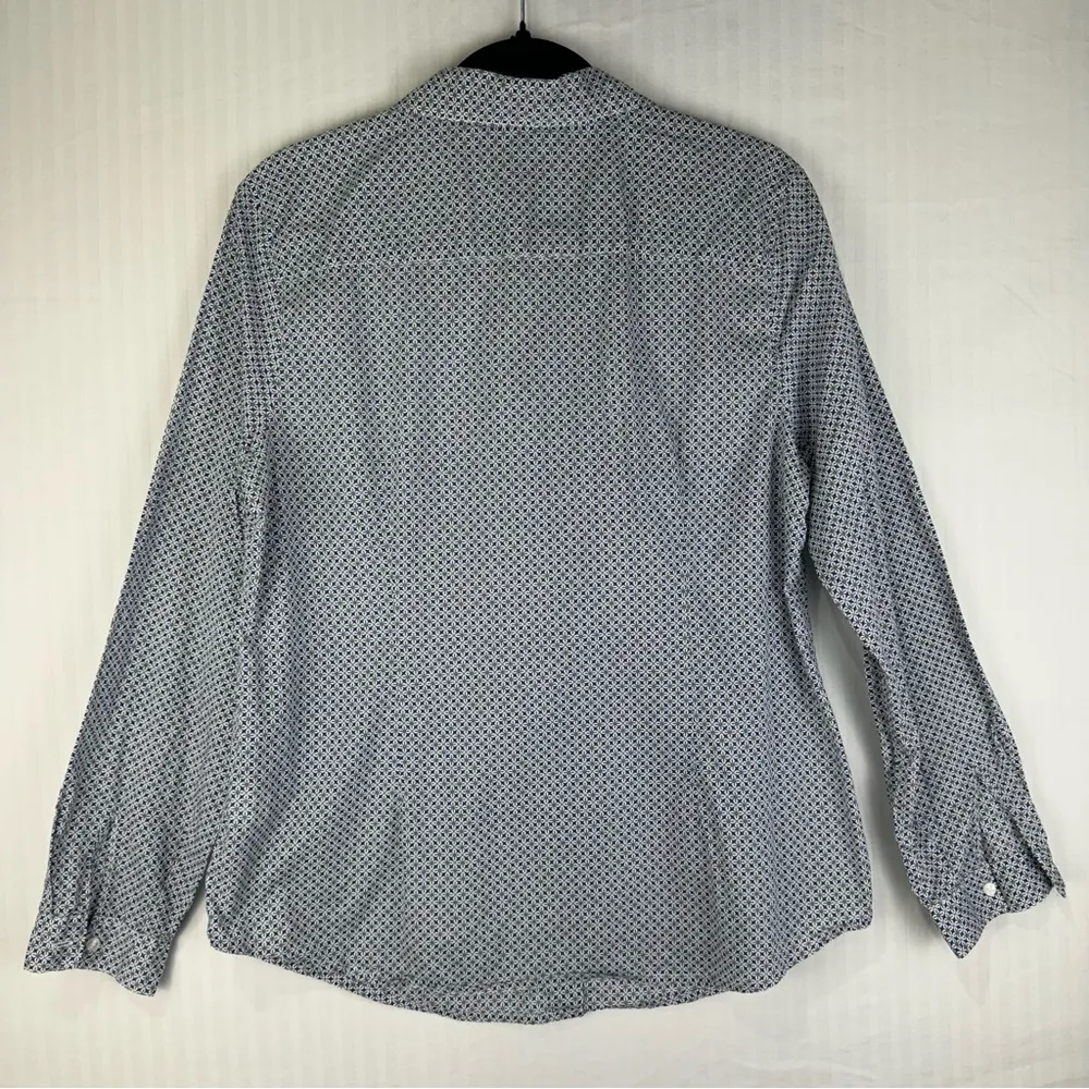 Liz Claiborne Classic Button Down Shirt Women Size Large Blue Diamond Green Dots - Image 4
