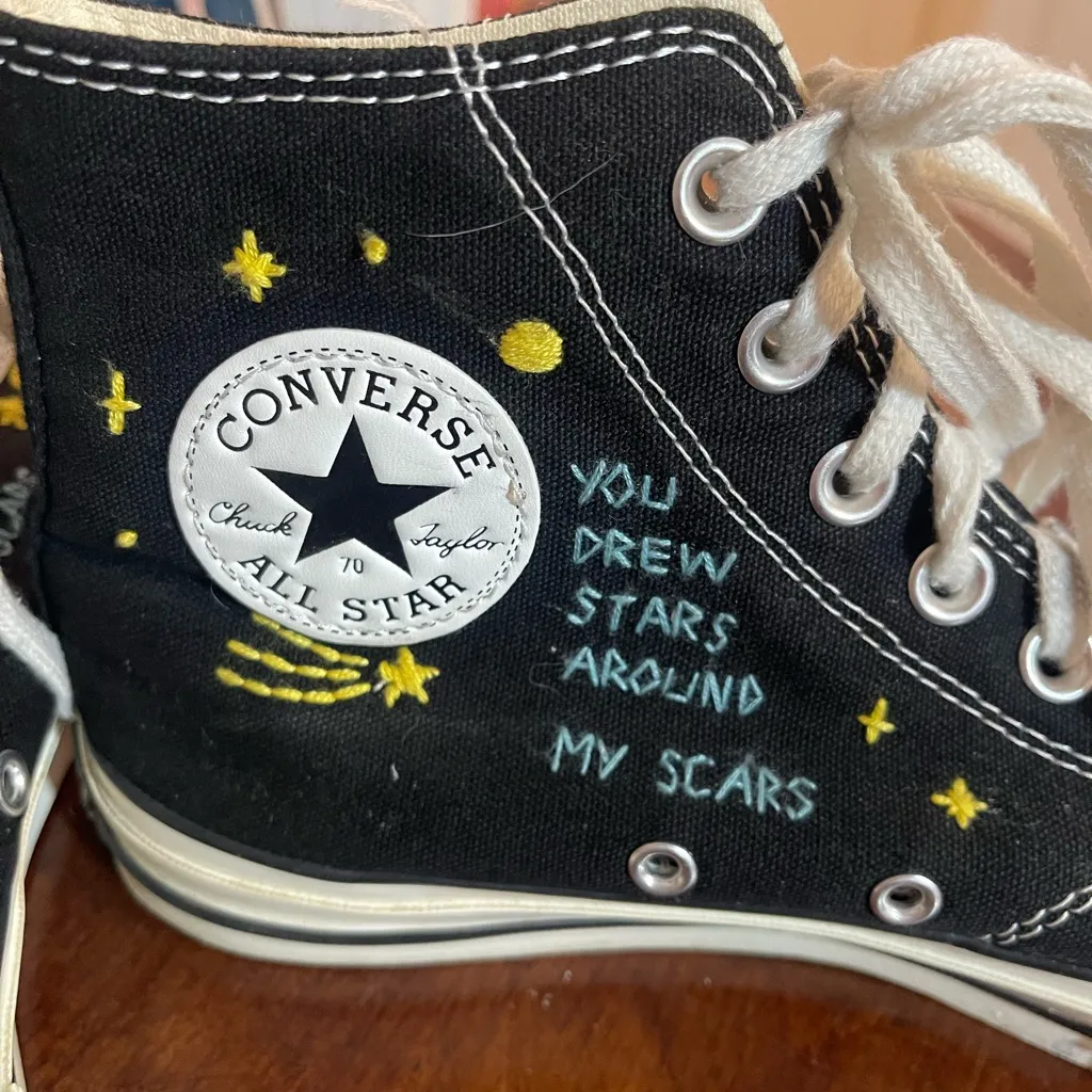 Taylor Swift Folklore Custom Embroidered Converse Black High-Top Sneakers 9.5 ✨ - Image 4