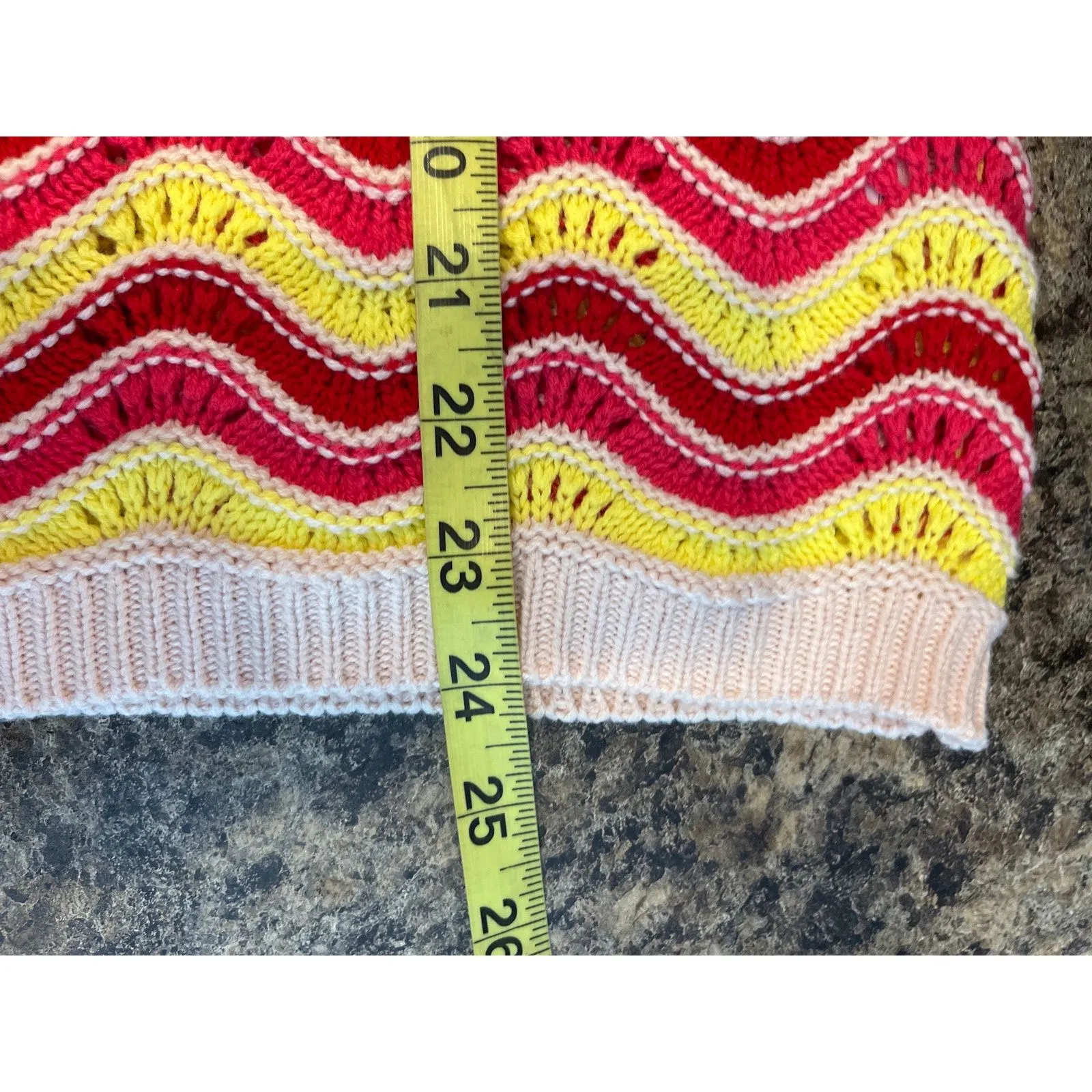 Kaily K NEW‎ Crochet Cap Sleeve Sweater Yellow Pink Chevron Pattern XL - Image 7