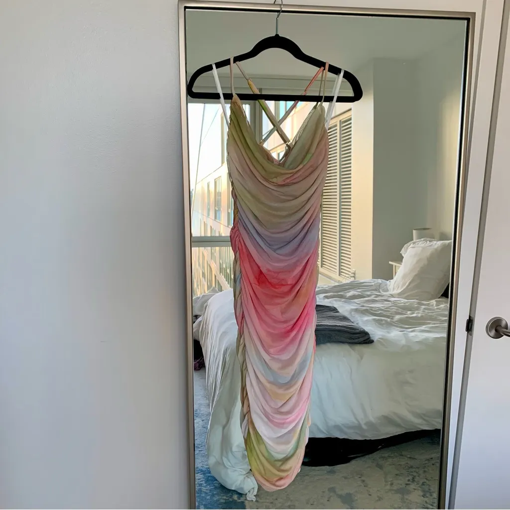 Michael Costello X Revolve Summer Midi Dress Watercolor NWT Size Small Pink - Image 2