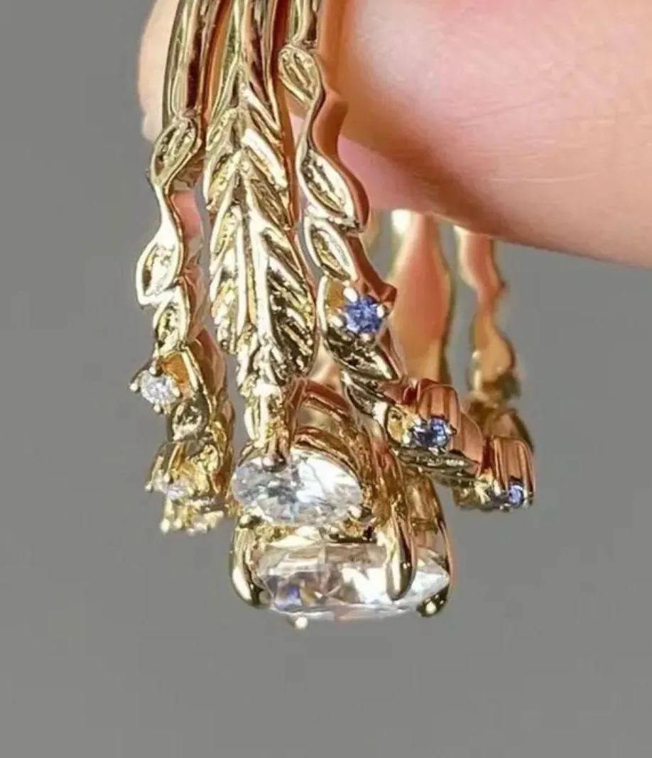 Golden Tone Ring with Diamond Inlaid Size 7 Gold - Image 4