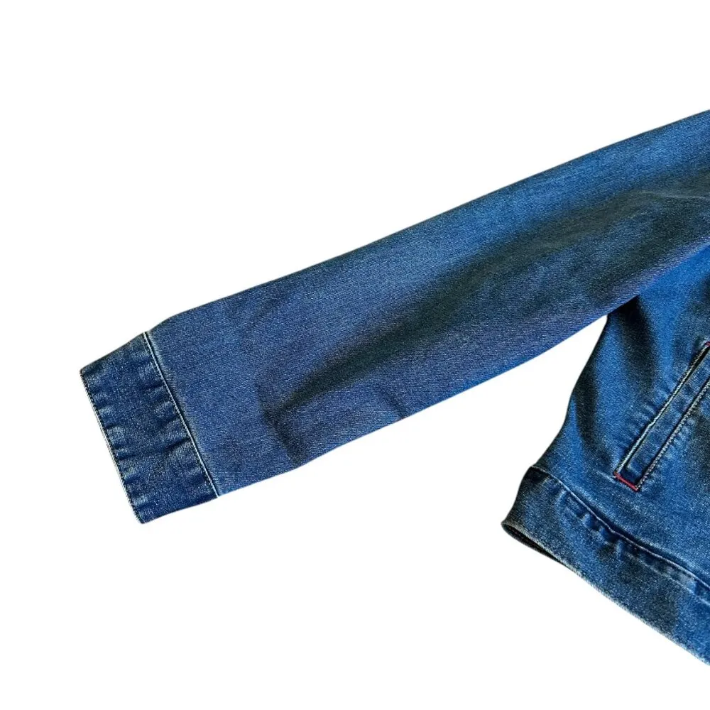 Frye And Co Denim Jean Jacket Southwestern Print Dark Wash Long Sleeve Large Blue - Image 3