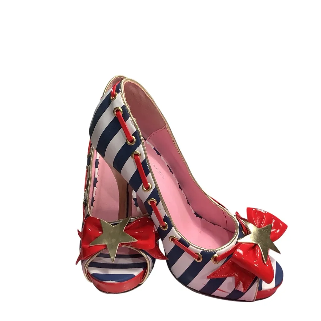 Leg Avenue Red and Blue Striped Heels with Gold Stars WORN ONCE - Image 8