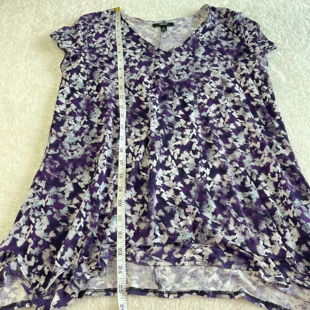 Simply Vera Vera‎ Wang Floral Top Blouse Womens S Purple Handkerchief Hem V Neck - Image 9