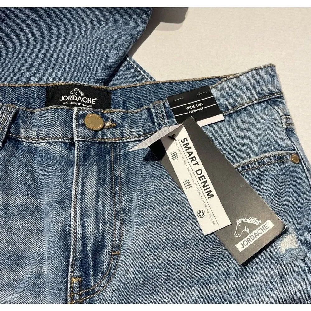 Jordache High Rise Wide Leg Distressed Jean Size 8 New With Tags - Image 5