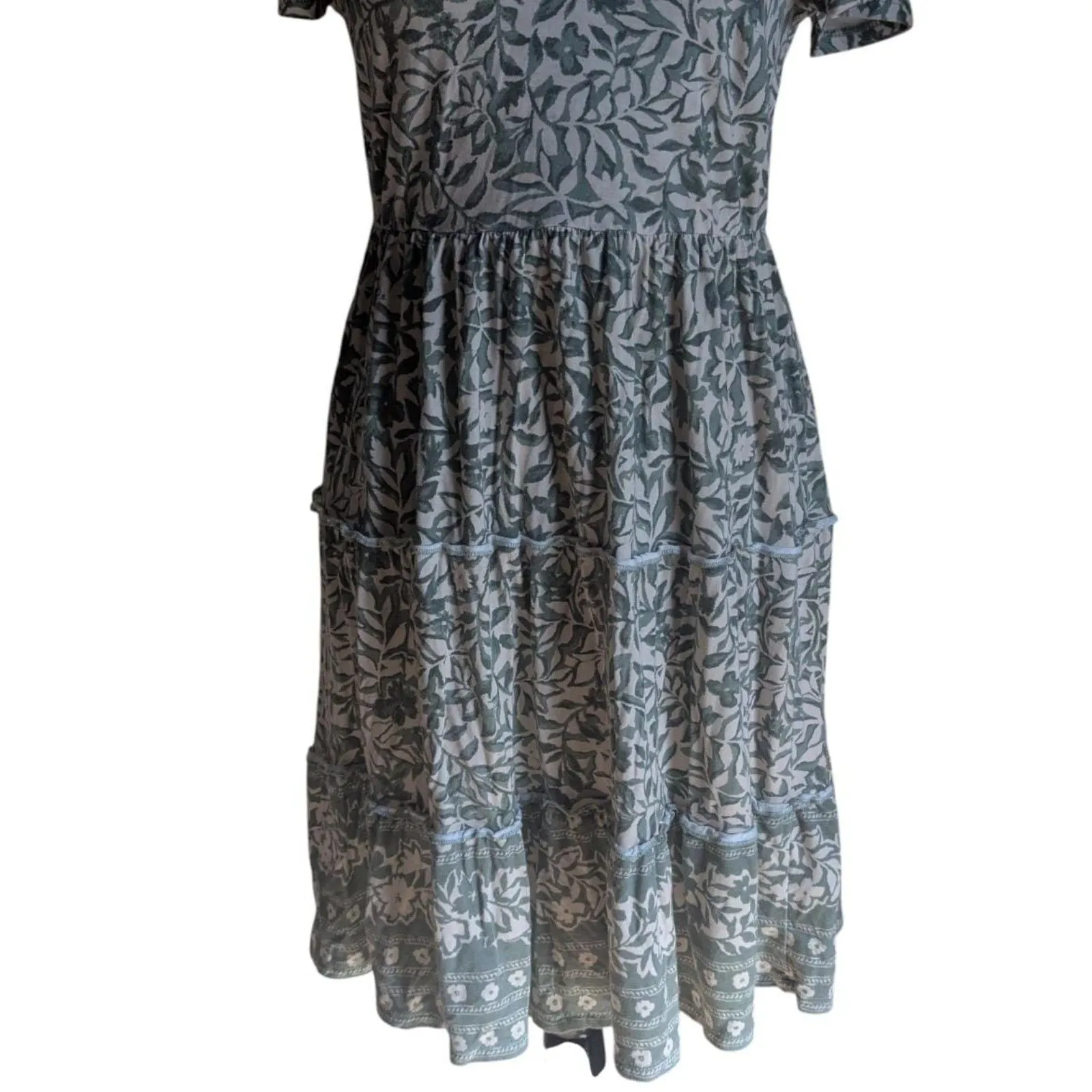 Lucky Brand Sage Green Floral Tiered Flutter Sleeve Midi Dress Boho Chic - Image 4