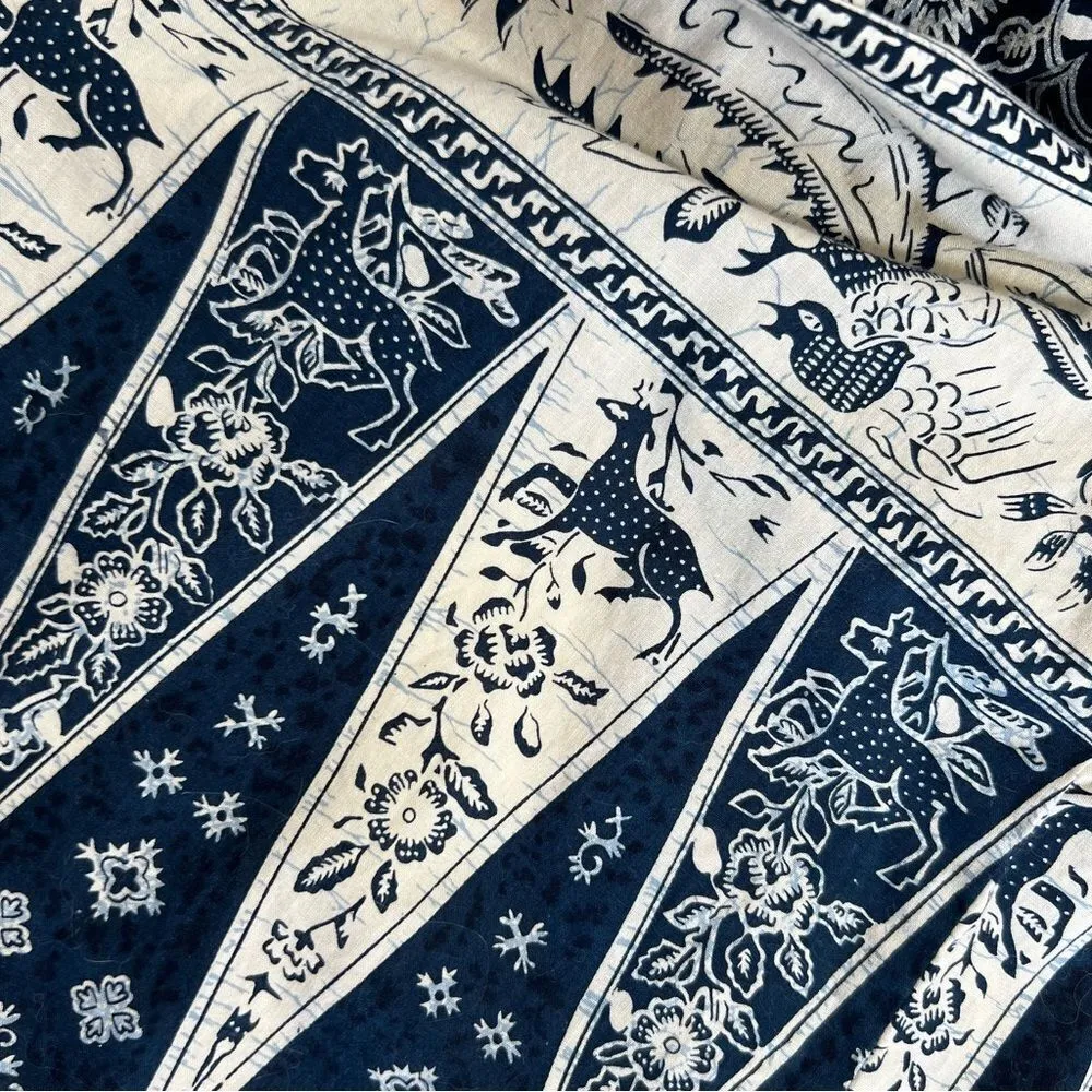 J. Peterman Company Batik Deep Teal Blue/Cream Kaftan Dress Blue Size M - Image 5