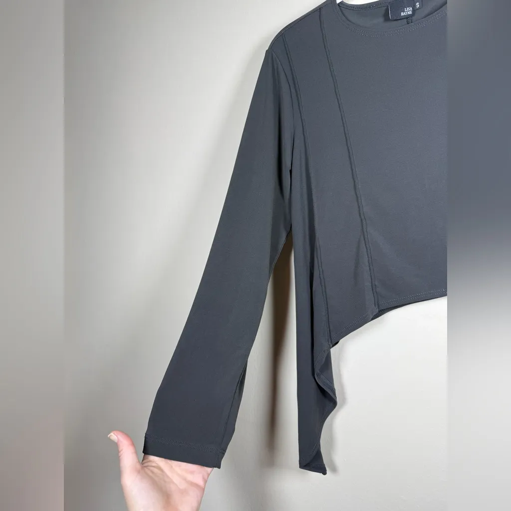 Lisa Bayne Size S Black Crop Shark Bite Hem Artsy Minimalist Lagenlook Top - Image 3
