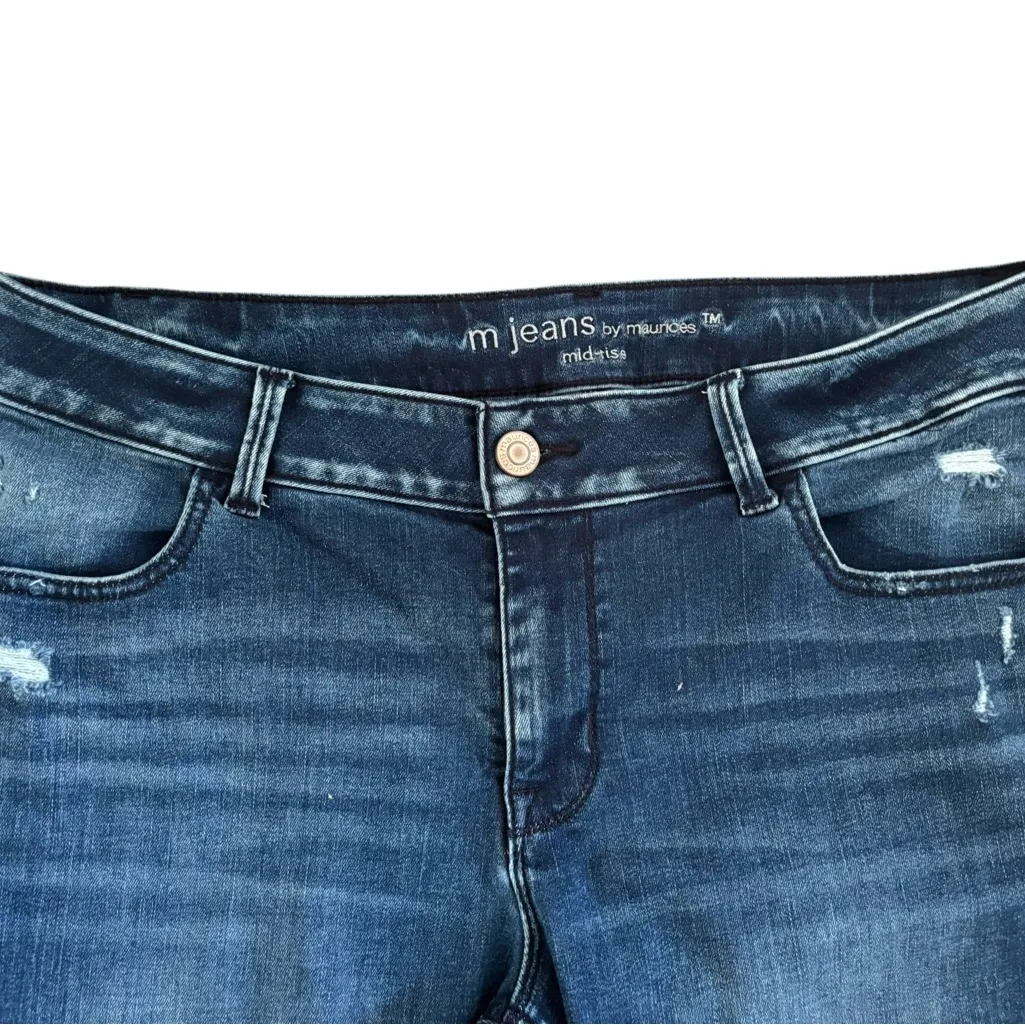 M Jeans By Maurice’s Skinny Distressed Mid Rise Jean Sz 16W Stretch Dark Wash - Image 3