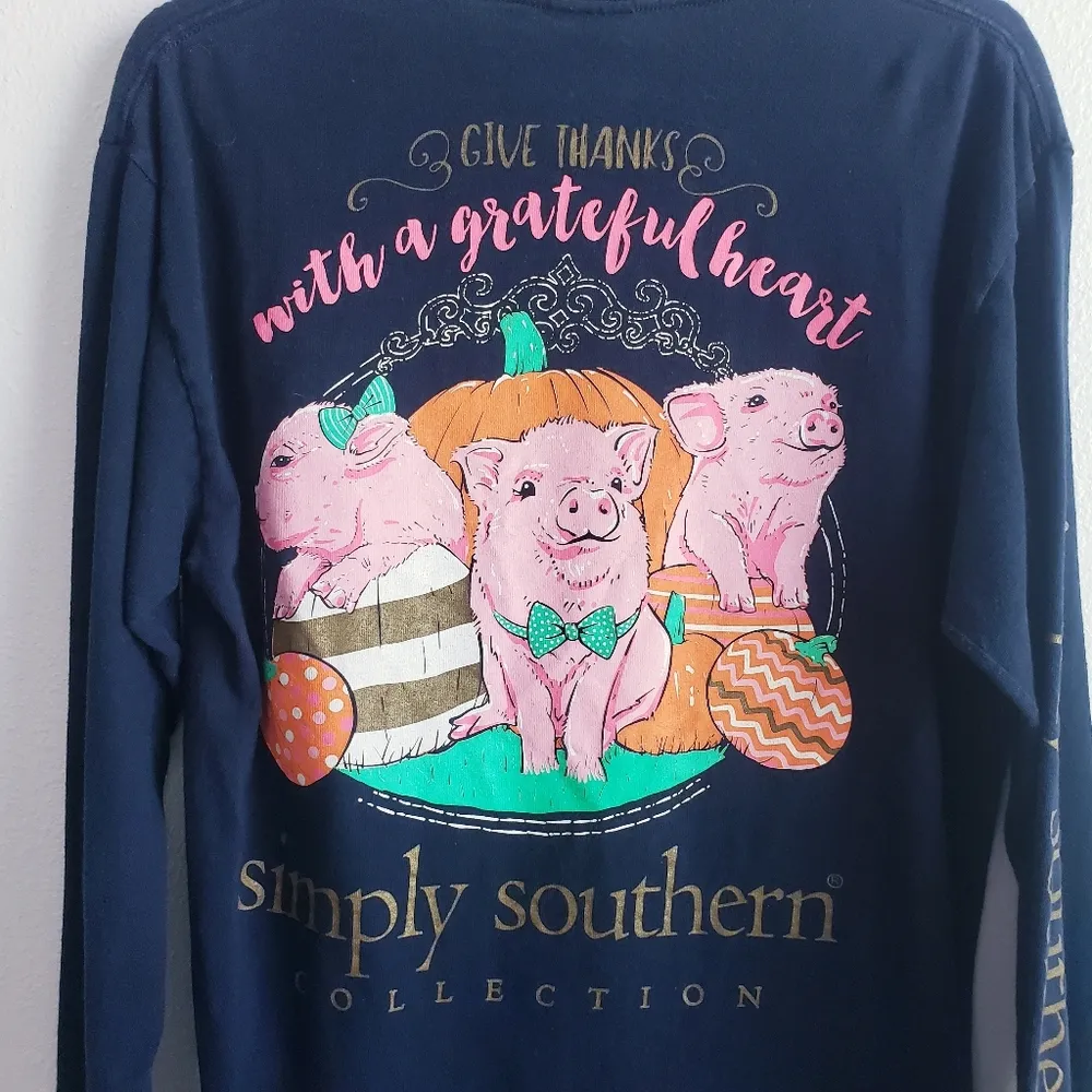 Simply Southern Give Thanks Pumpkin Pig Long Sleeve Shirt - Image 2