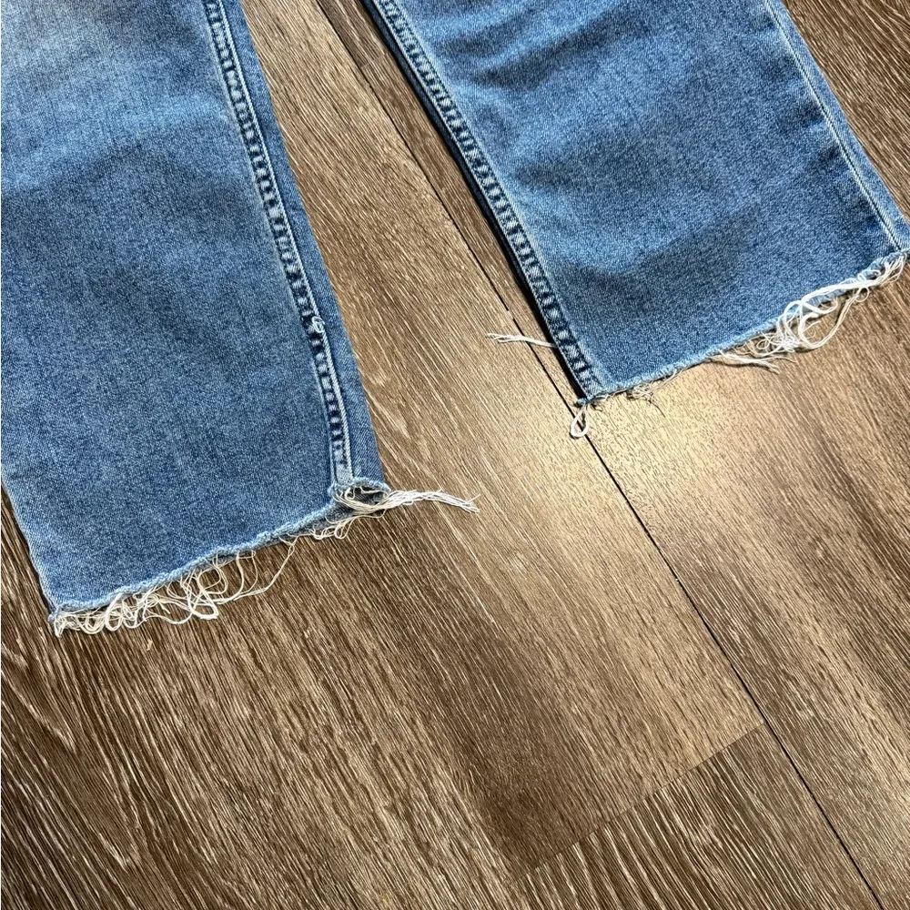 Hudson Remi High Rise Straight Crop Jeans Oceanview Distressed Frayed Hem - Image 3